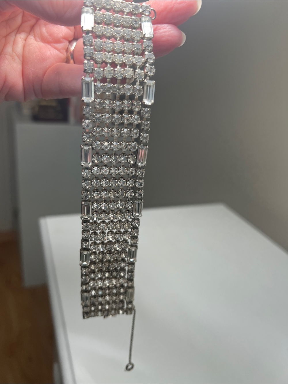Sparkly Crystal Multi-Row Statement Bracelet - Silver - Vintage - Picture 4 of 16